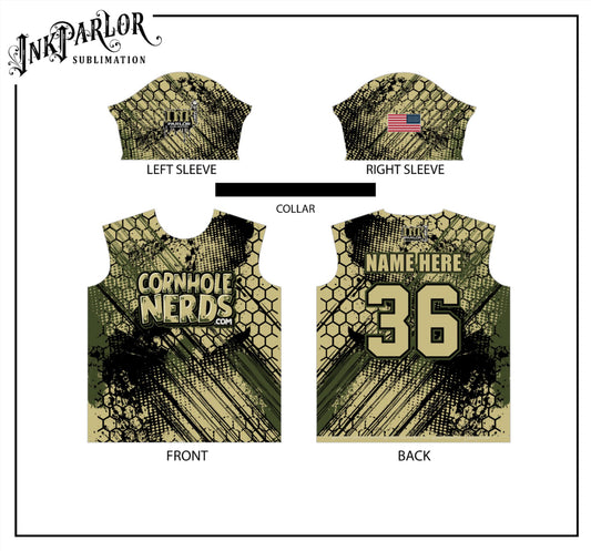 Cornhole Nerds army green/tan/black jersey(s)