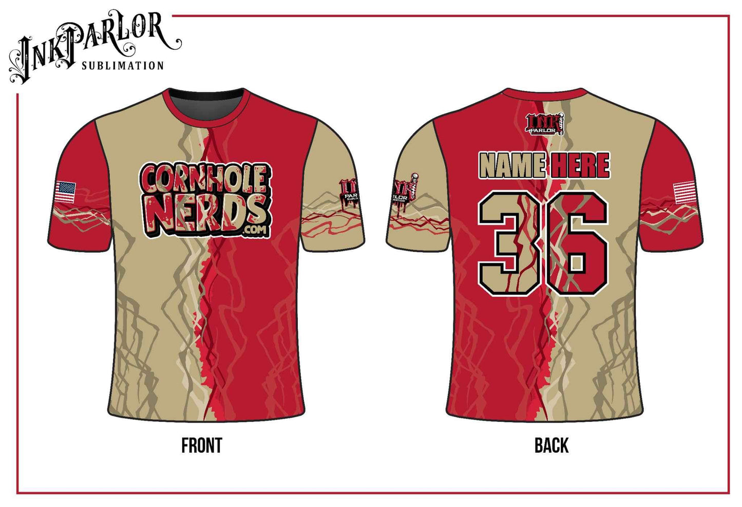 Cornhole Nerds two tone gold/red jersey