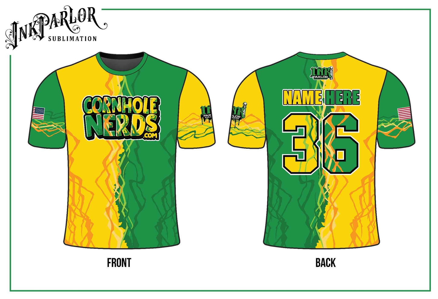 Cornhole Nerds two tone green/yellow jersey