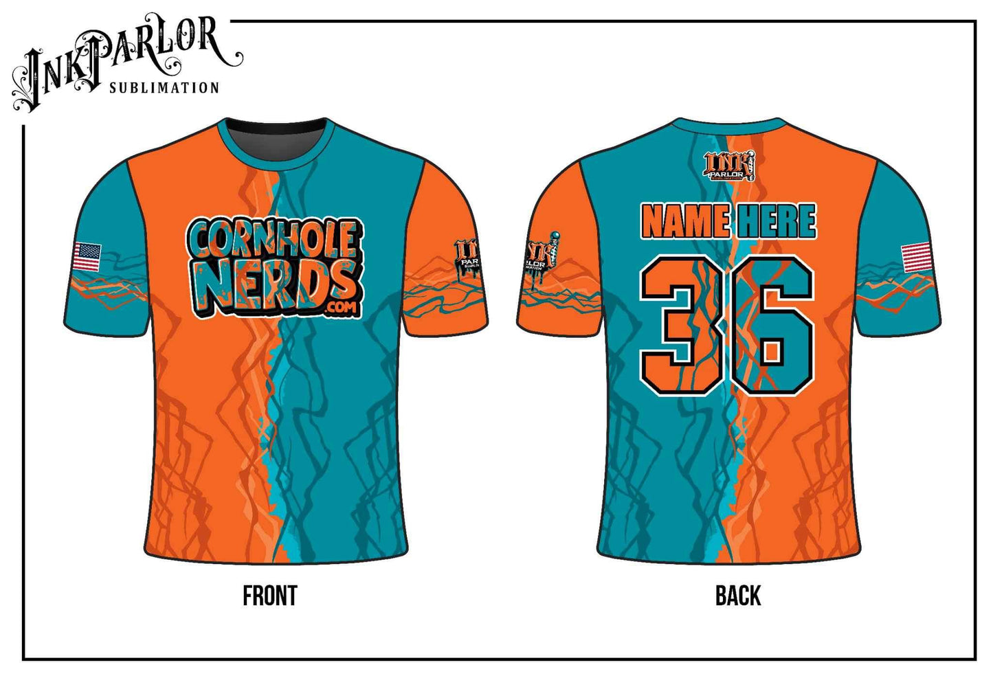 Cornhole Nerds two tone orange/teal jersey