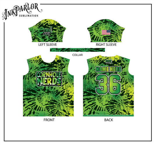 Cornhole Nerds the boss's summertime tie dye jerseys