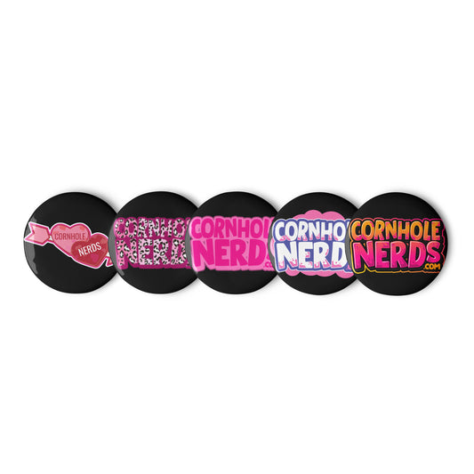 Cornhole Nerds pink set of pin buttons