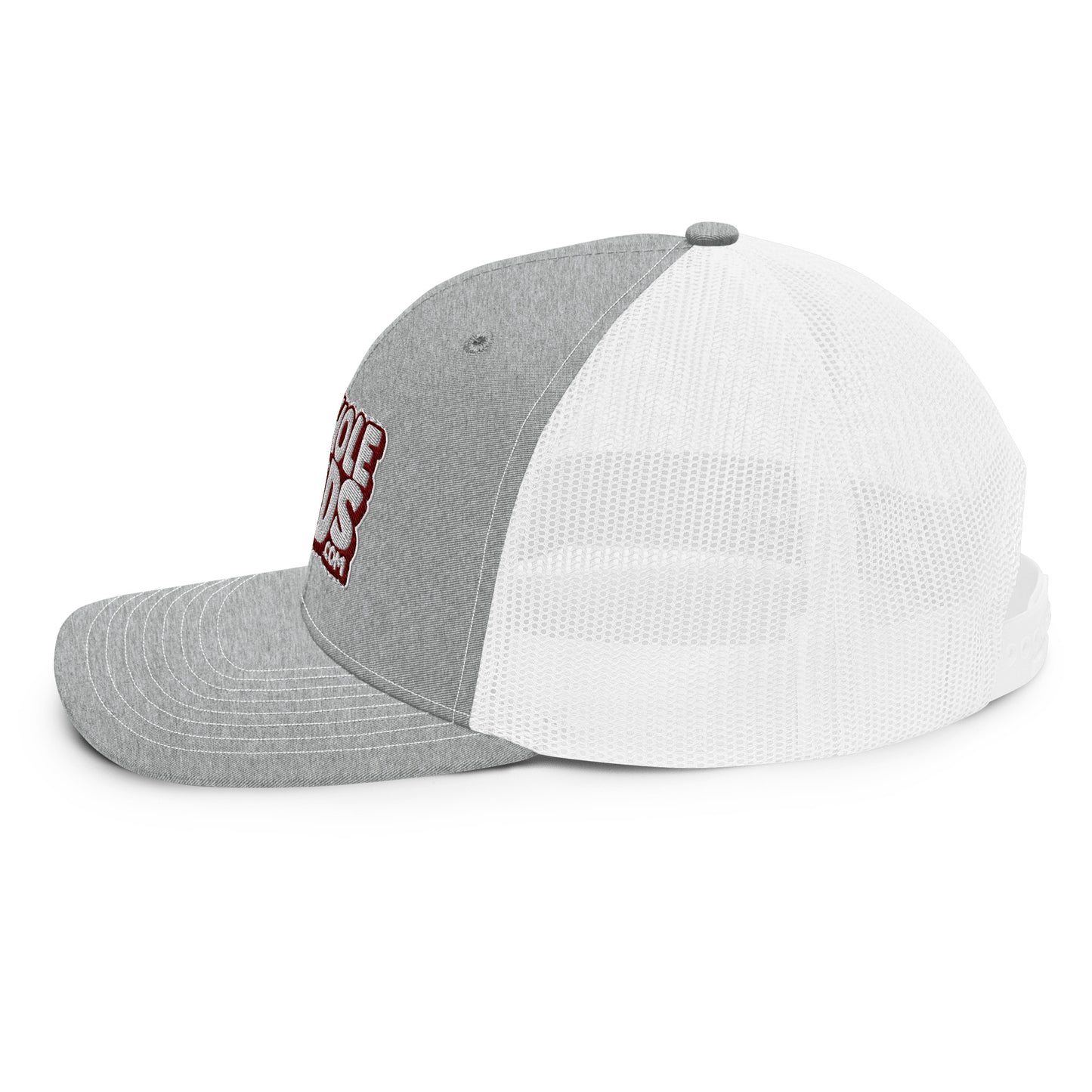 white/maroon nerds logo Richardson 112 snapback Trucker hat