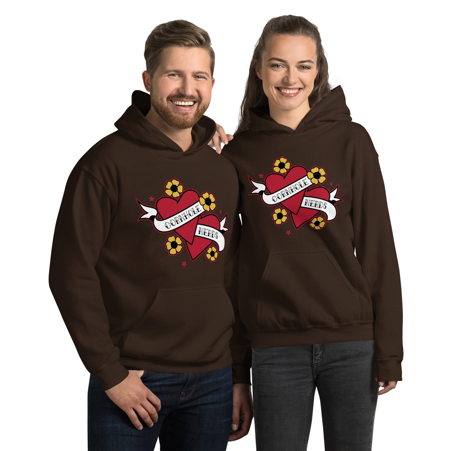 Cornhole Nerds two hearts are better than one Unisex Hoodie
