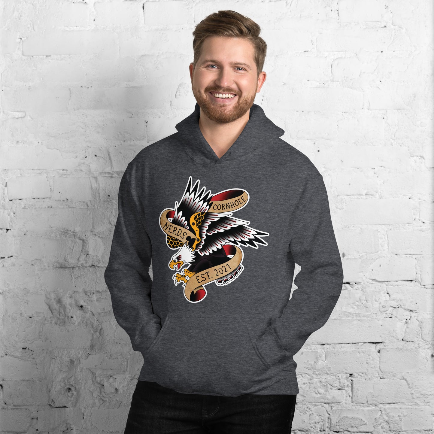 Cornhole Nerds eagle est 2021 logo Unisex Hoodie