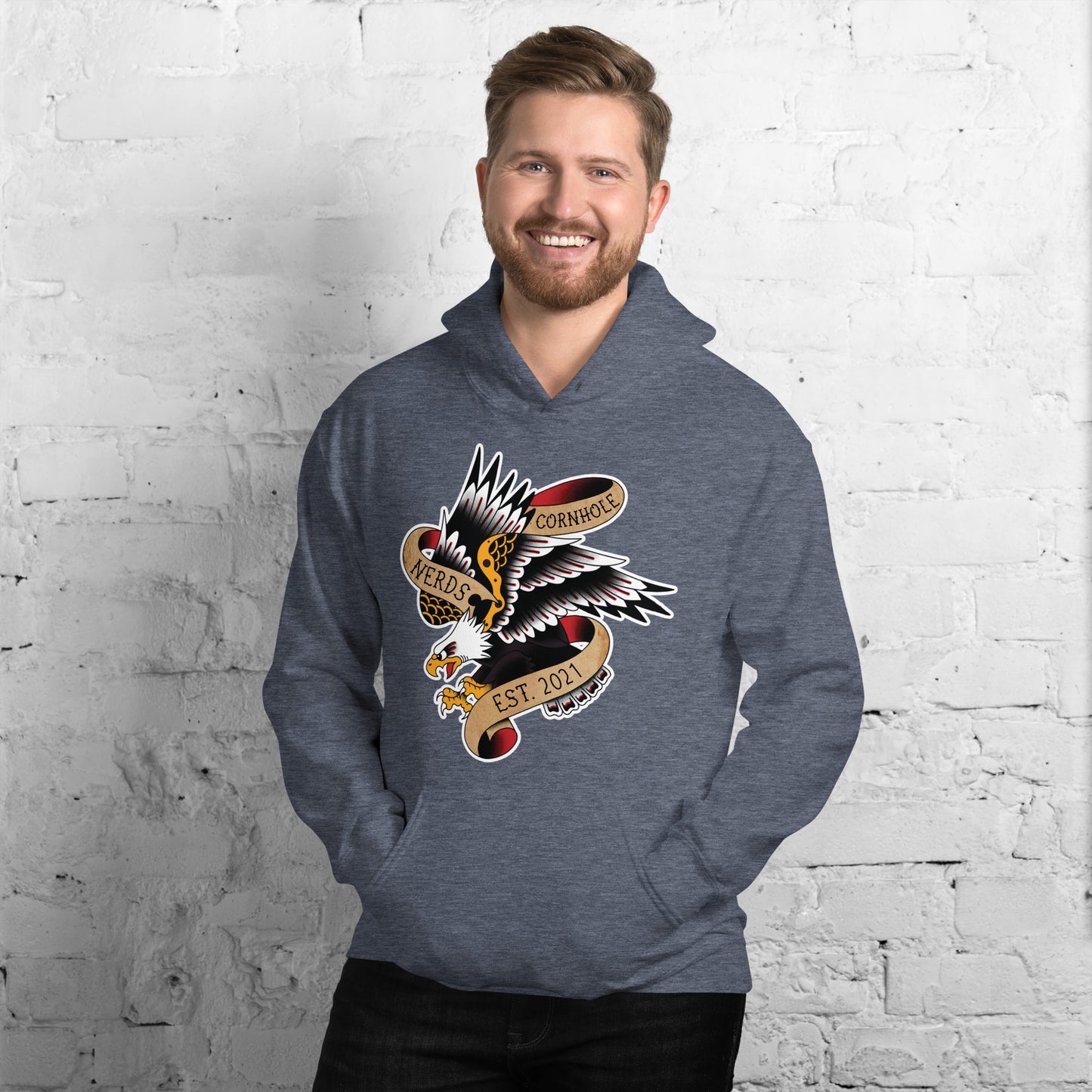 Cornhole Nerds eagle est 2021 logo Unisex Hoodie