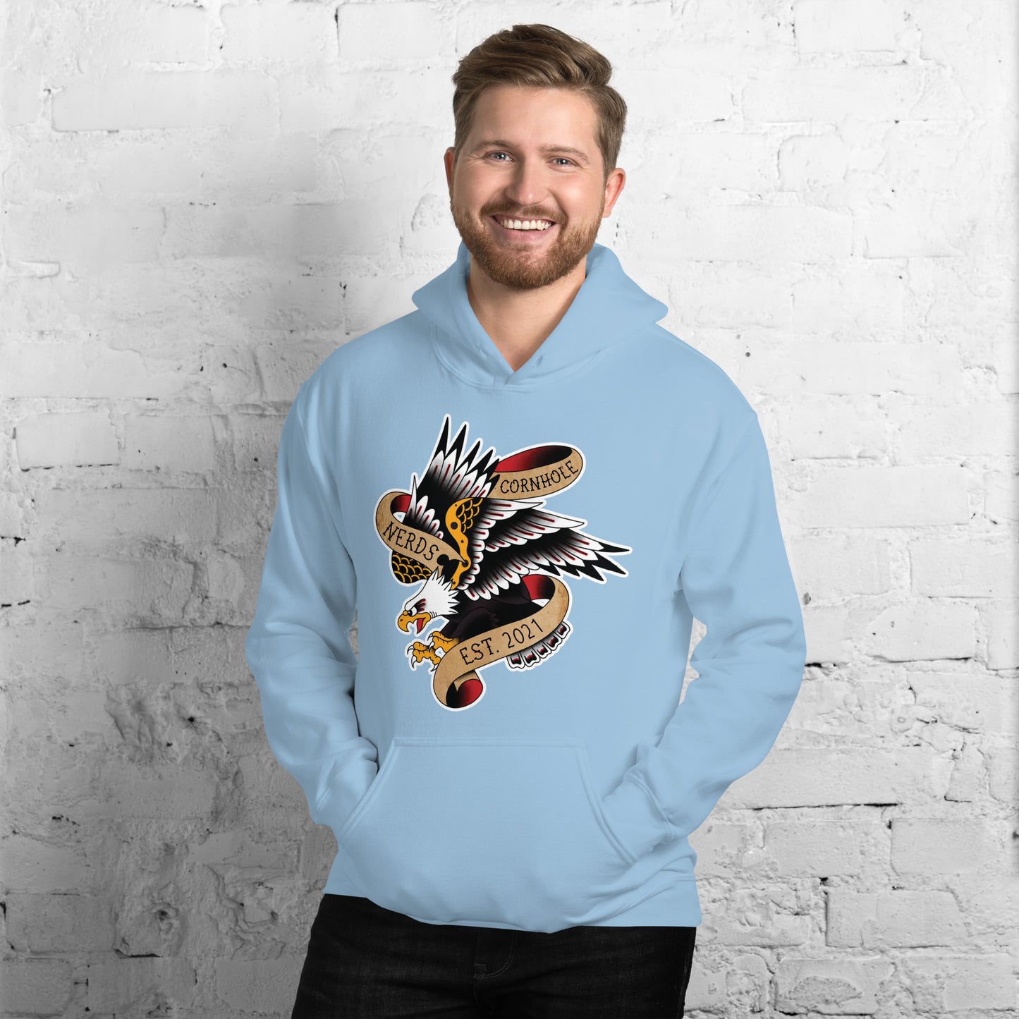 Cornhole Nerds eagle est 2021 logo Unisex Hoodie
