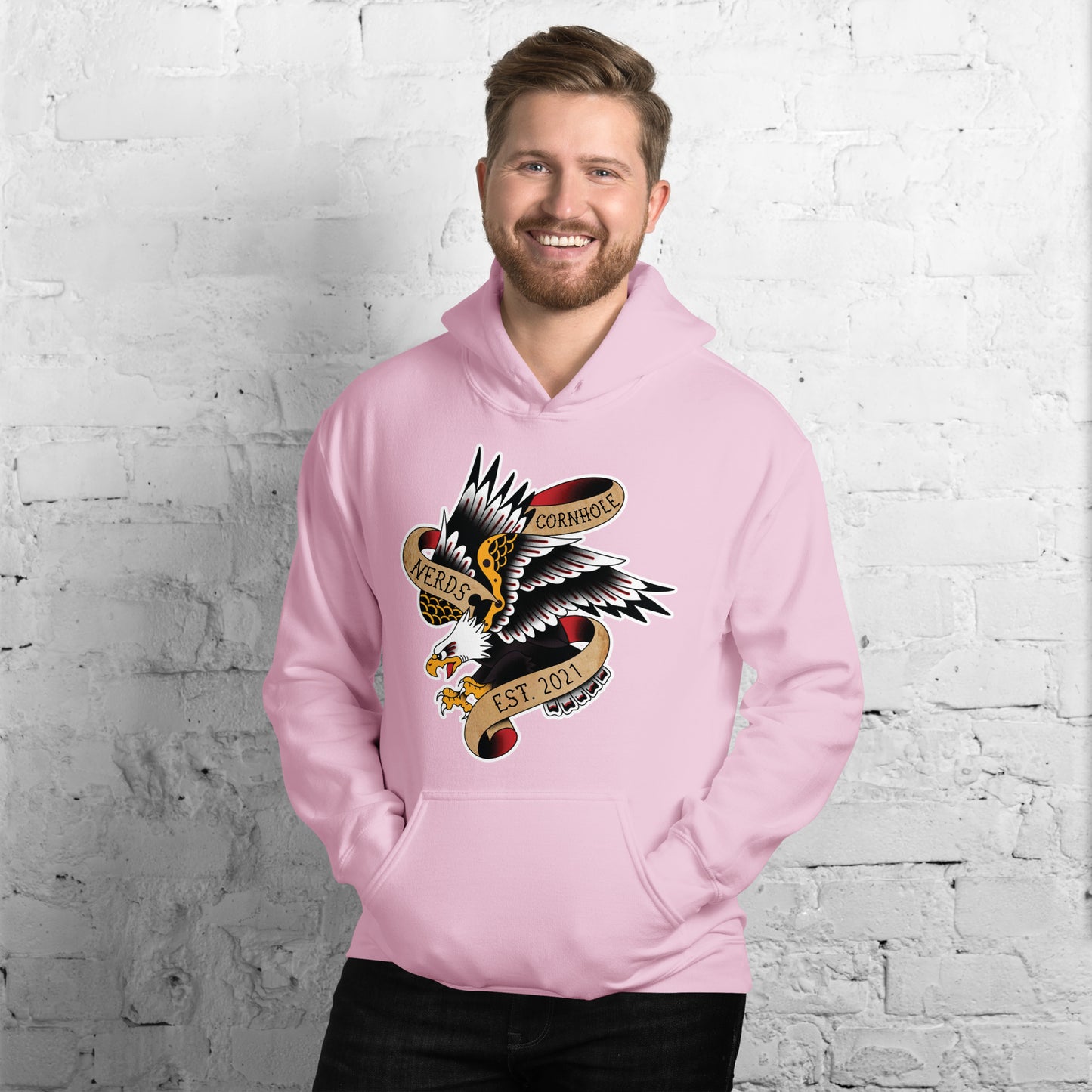 Cornhole Nerds eagle est 2021 logo Unisex Hoodie