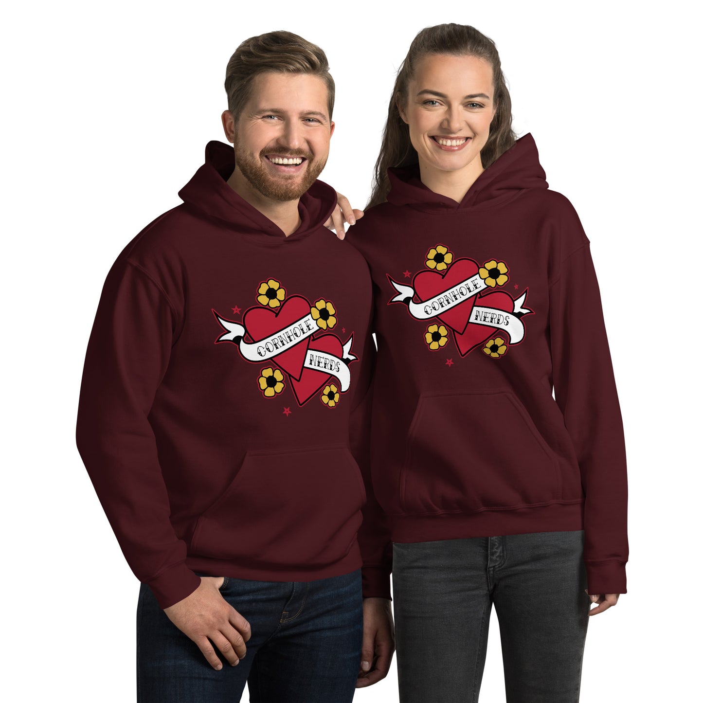 Cornhole Nerds two hearts are better than one Unisex Hoodie