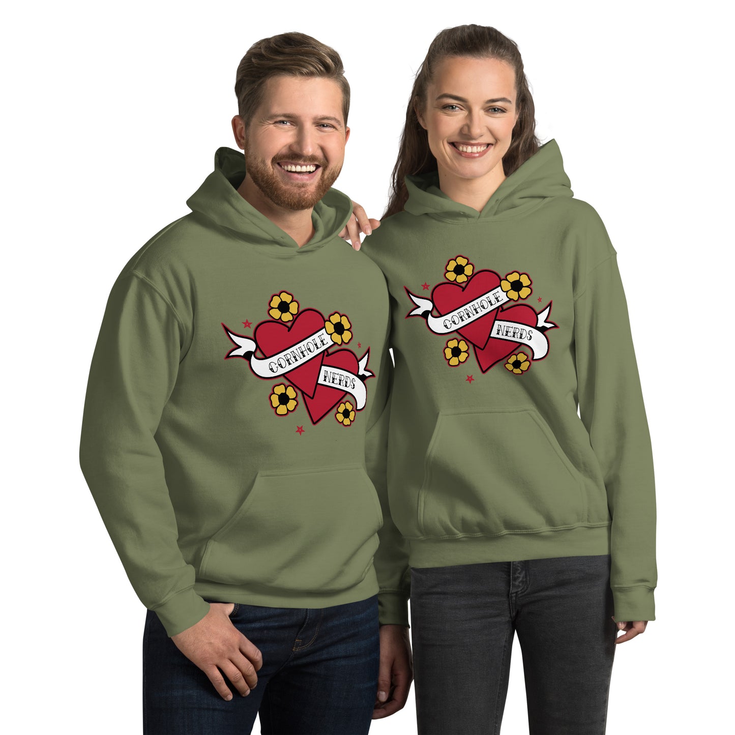 Cornhole Nerds two hearts are better than one Unisex Hoodie