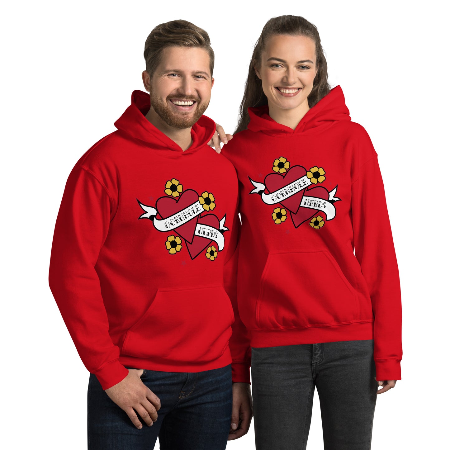 Cornhole Nerds two hearts are better than one Unisex Hoodie