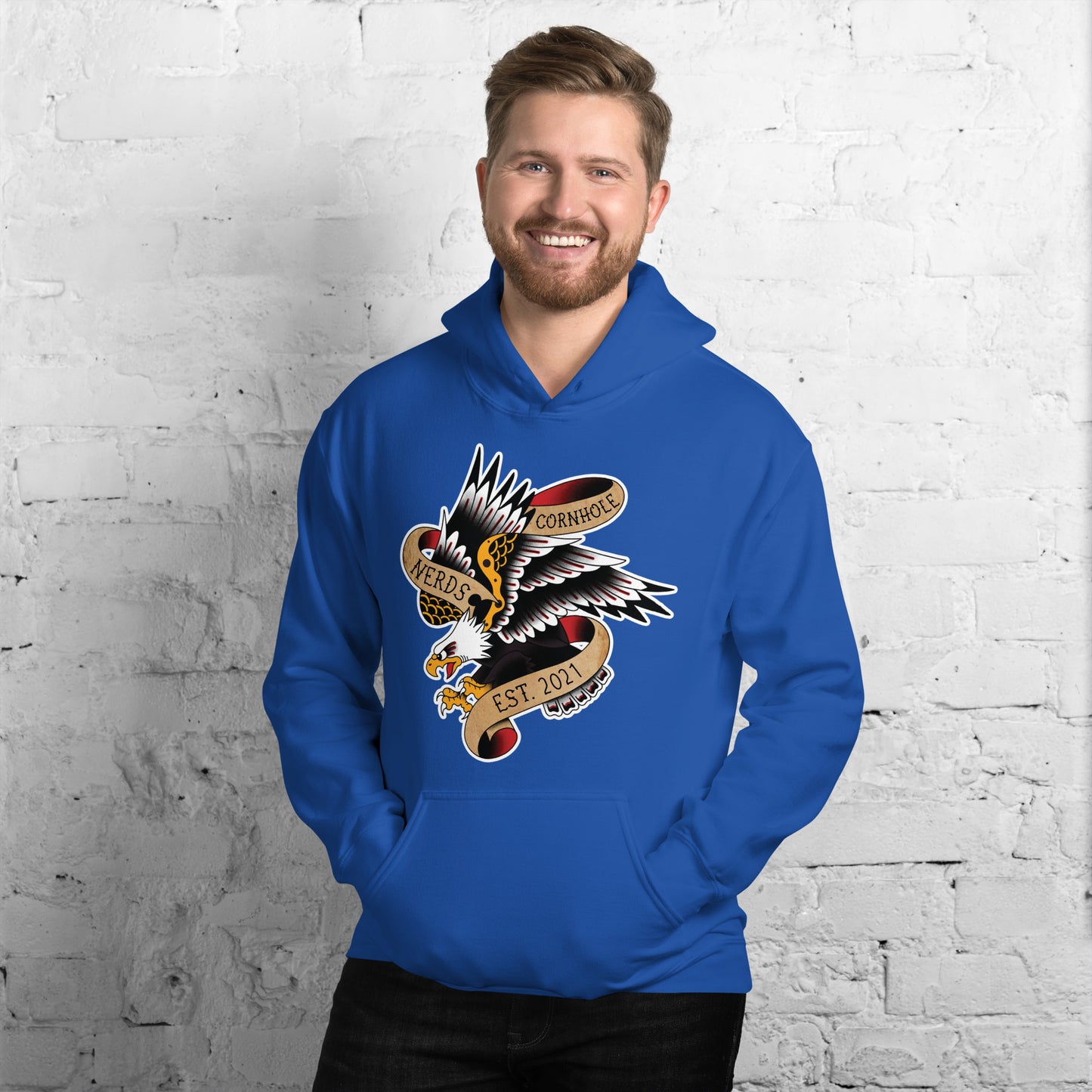 Cornhole Nerds eagle est 2021 logo Unisex Hoodie