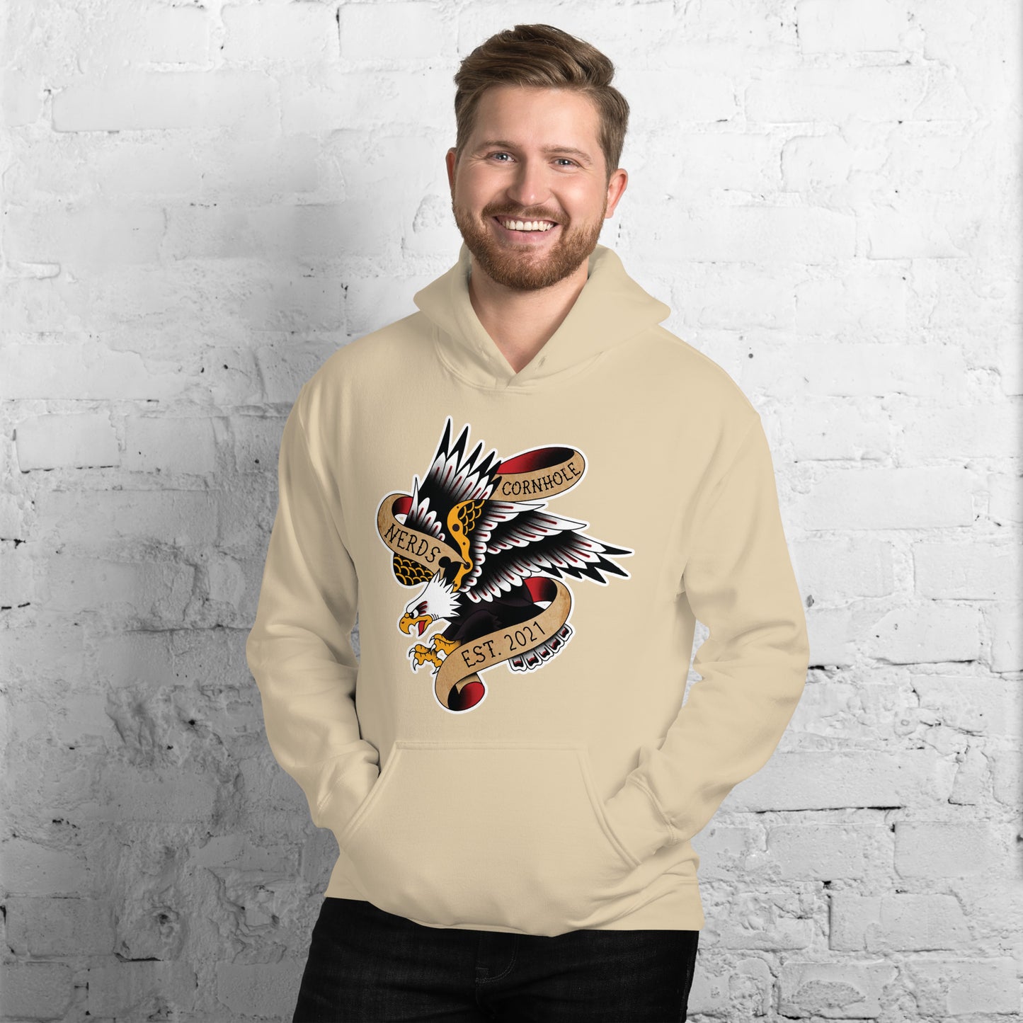 Cornhole Nerds eagle est 2021 logo Unisex Hoodie