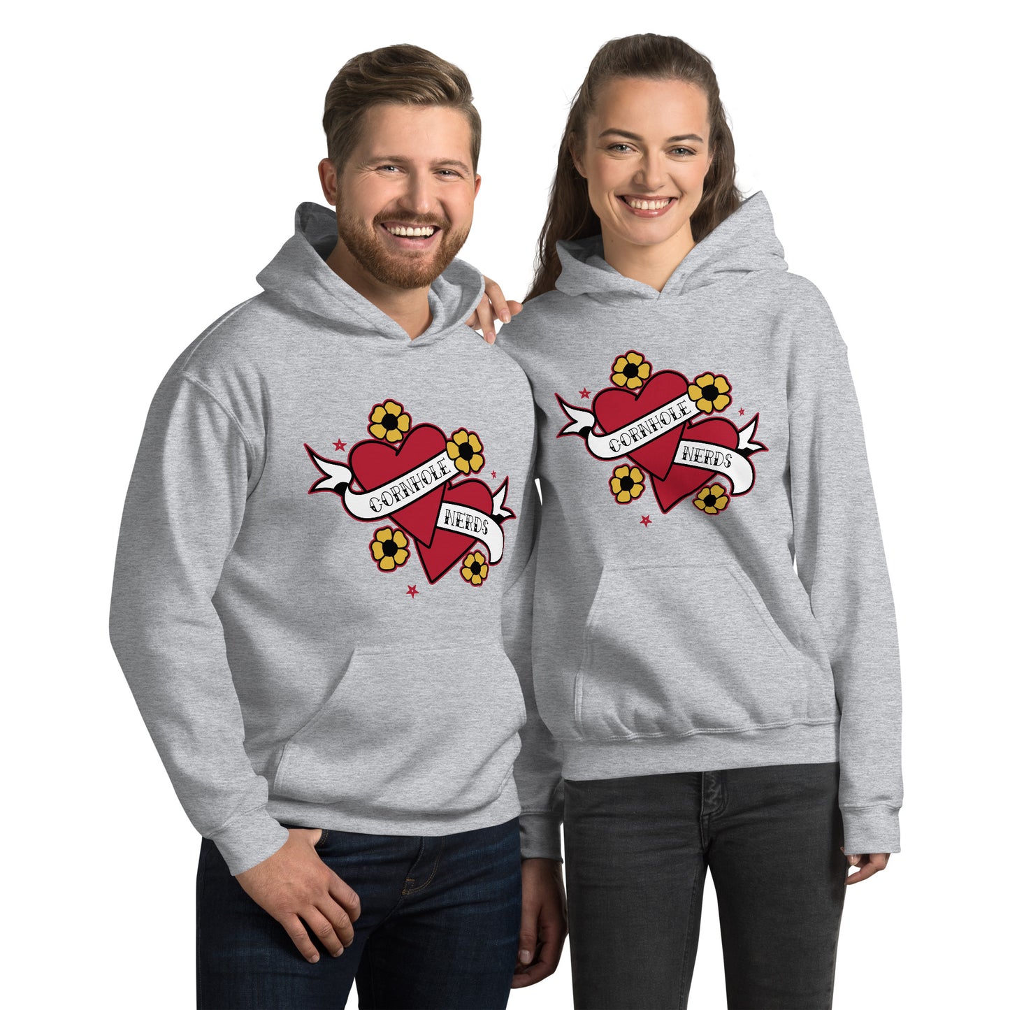 Cornhole Nerds two hearts are better than one Unisex Hoodie