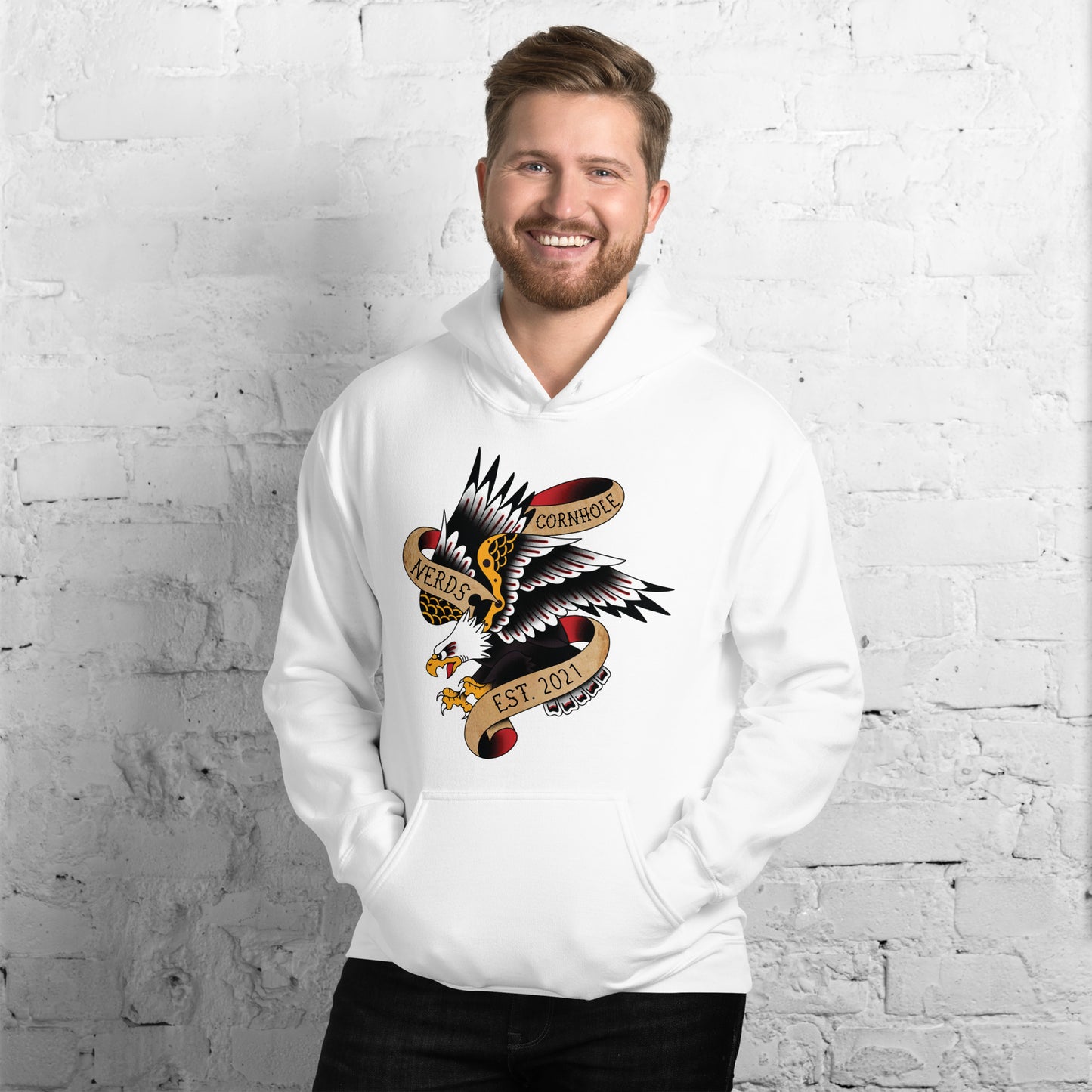 Cornhole Nerds eagle est 2021 logo Unisex Hoodie
