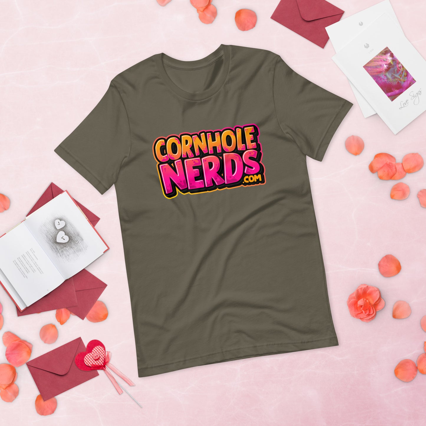 Cornhole Nerds kinda orange-y/pinkish logo Unisex t-shirt