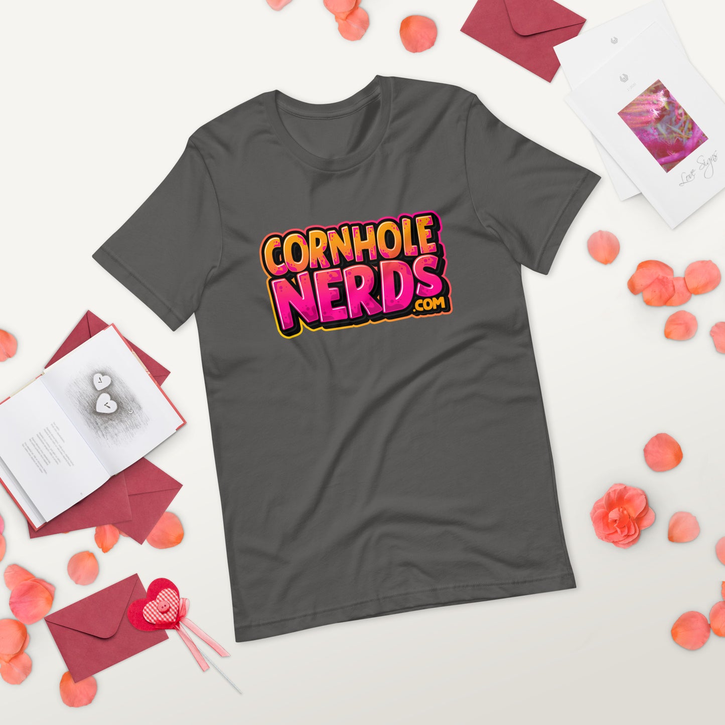 Cornhole Nerds kinda orange-y/pinkish logo Unisex t-shirt