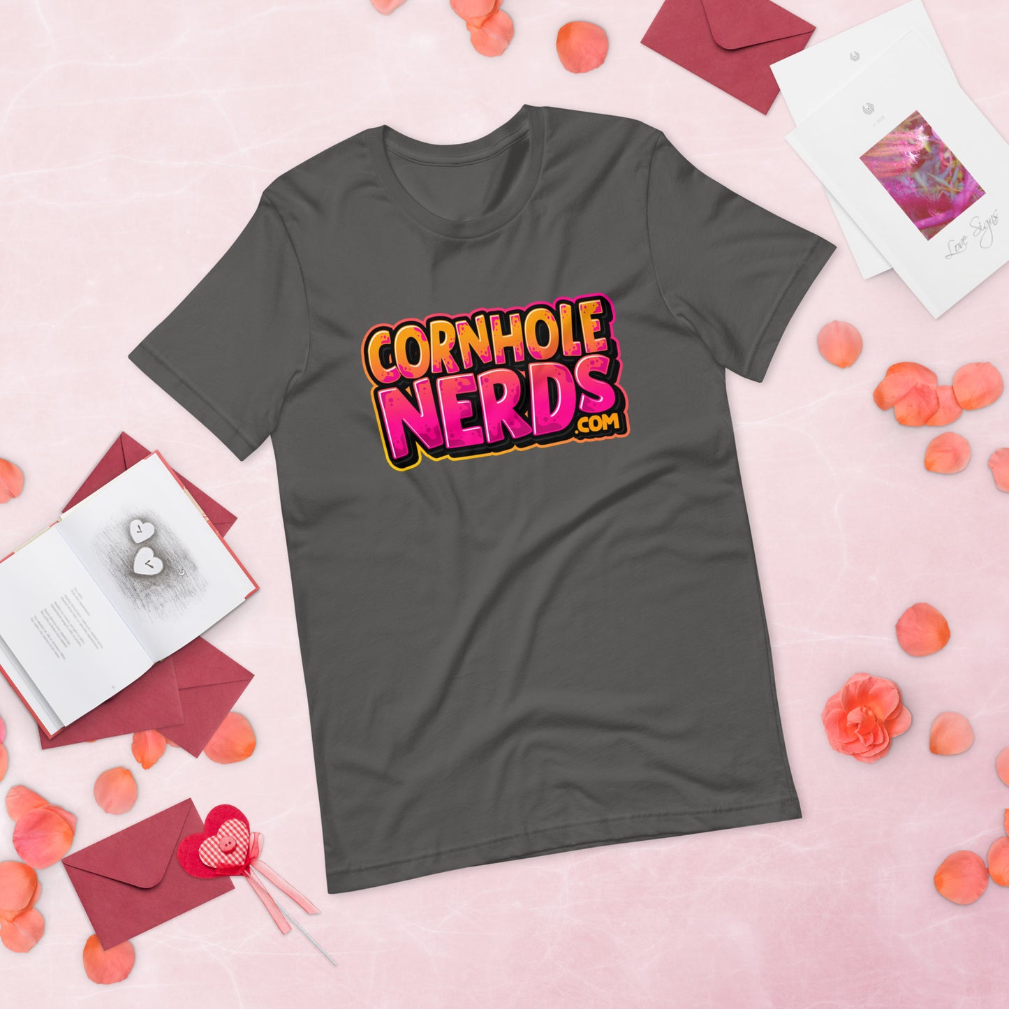 Cornhole Nerds kinda orange-y/pinkish logo Unisex t-shirt