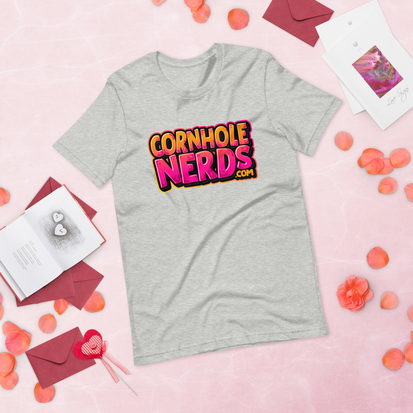 Cornhole Nerds kinda orange-y/pinkish logo Unisex t-shirt
