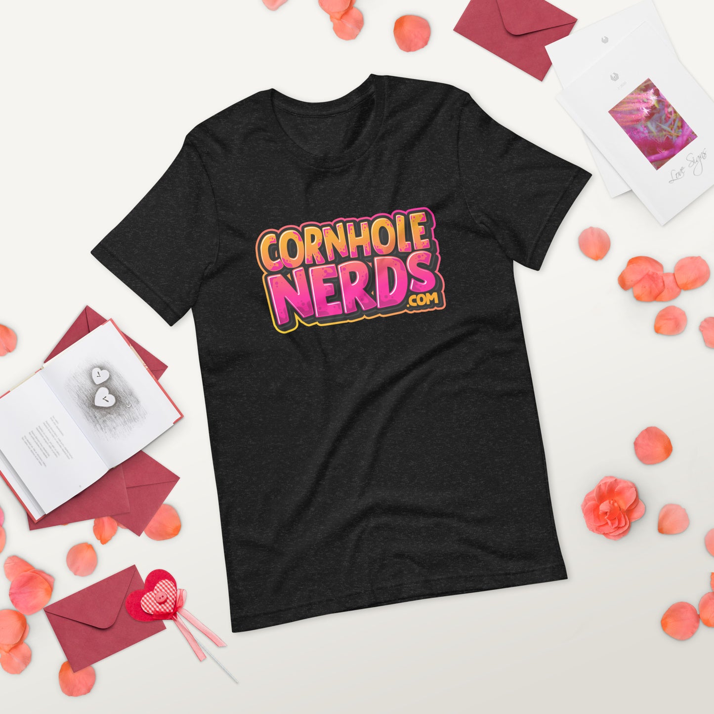 Cornhole Nerds kinda orange-y/pinkish logo Unisex t-shirt