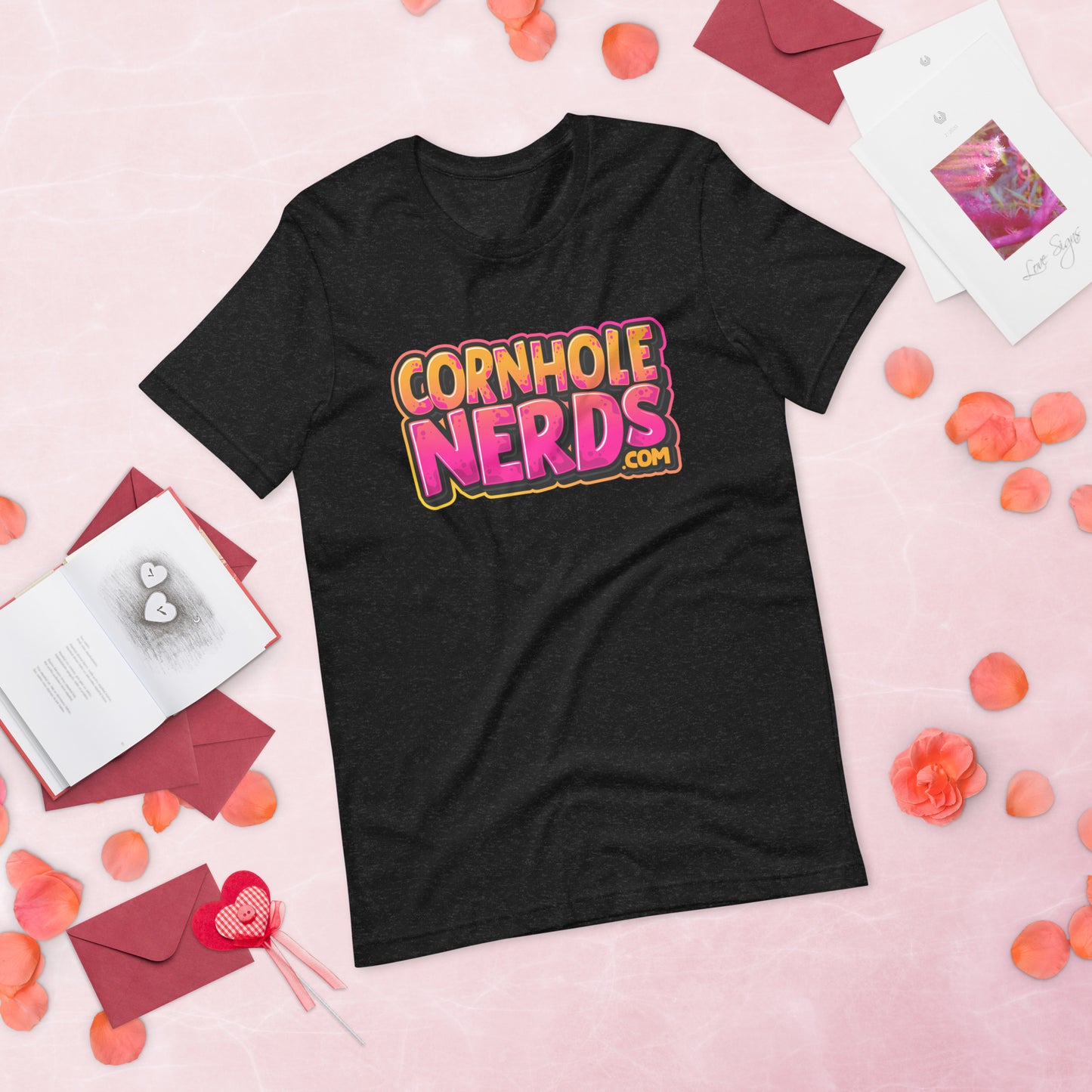 Cornhole Nerds kinda orange-y/pinkish logo Unisex t-shirt