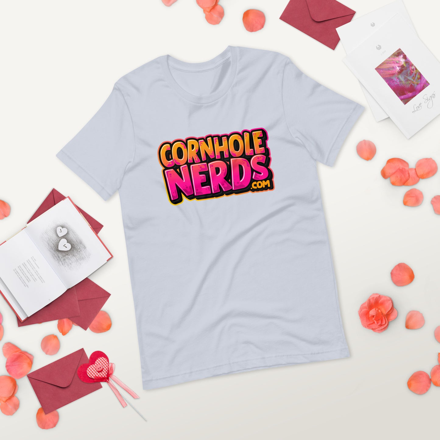 Cornhole Nerds kinda orange-y/pinkish logo Unisex t-shirt