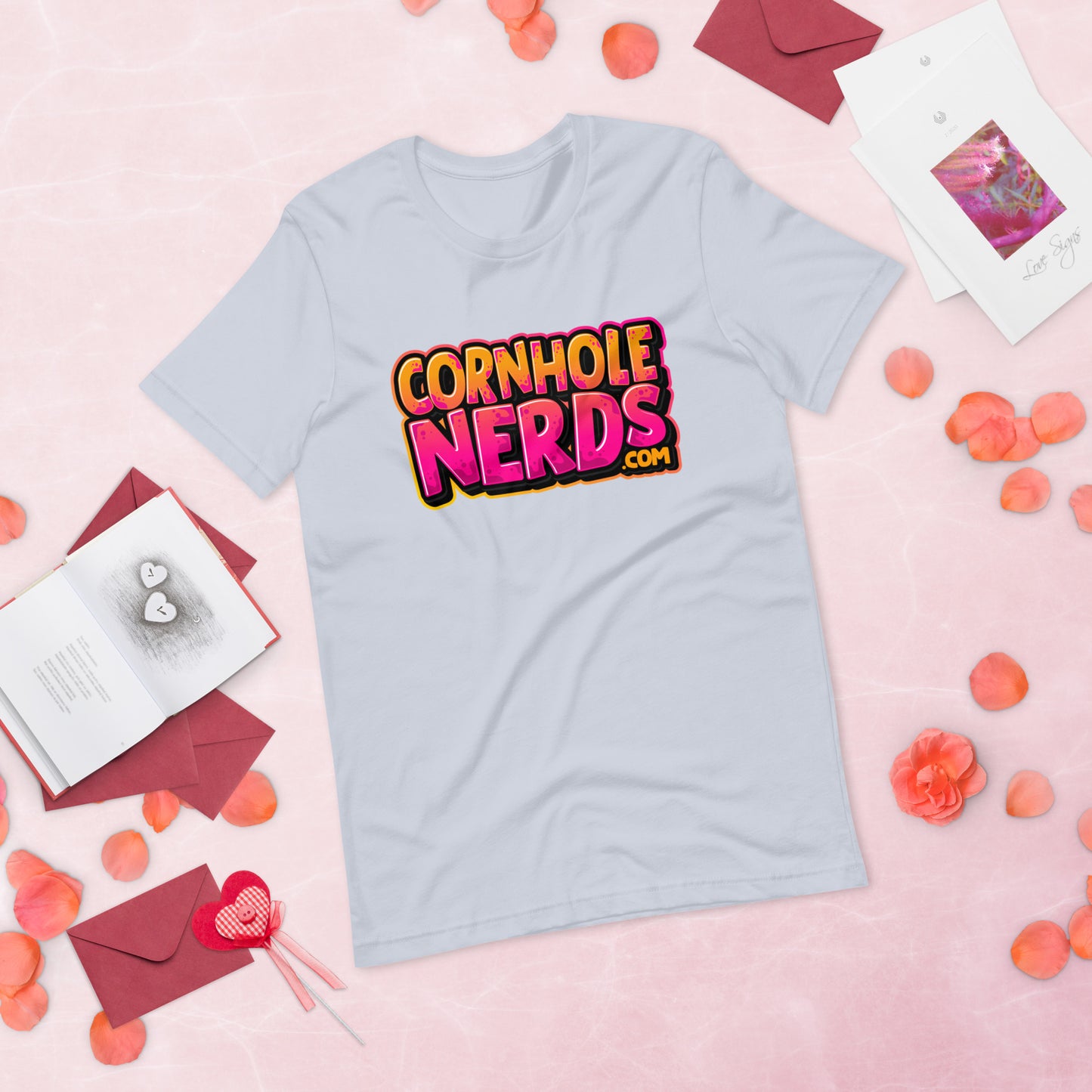 Cornhole Nerds kinda orange-y/pinkish logo Unisex t-shirt