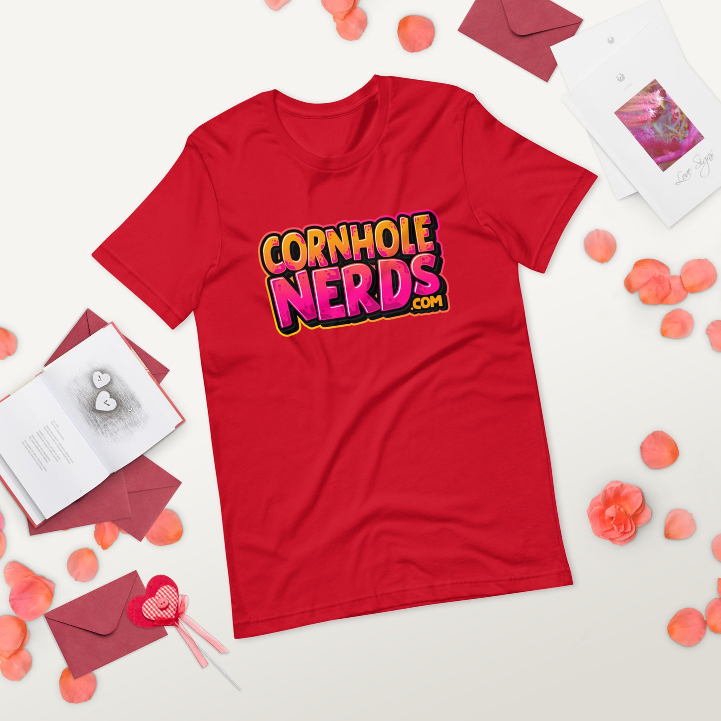 Cornhole Nerds kinda orange-y/pinkish logo Unisex t-shirt