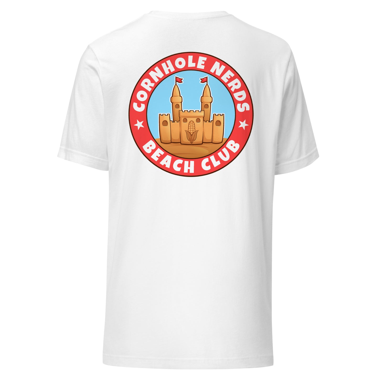Cornhole Nerds Beach Club front and back logo Unisex t-shirt