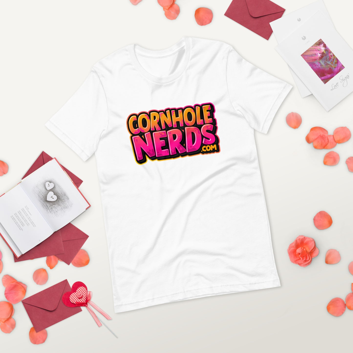 Cornhole Nerds kinda orange-y/pinkish logo Unisex t-shirt