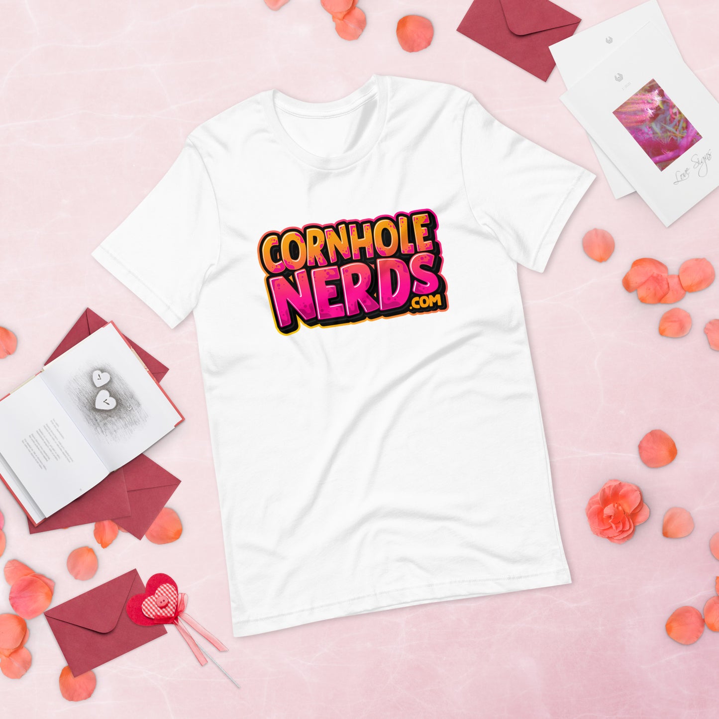 Cornhole Nerds kinda orange-y/pinkish logo Unisex t-shirt