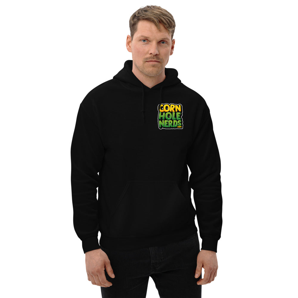 Cornhole Nerds Unisex Hoodie yellow/green chest logo