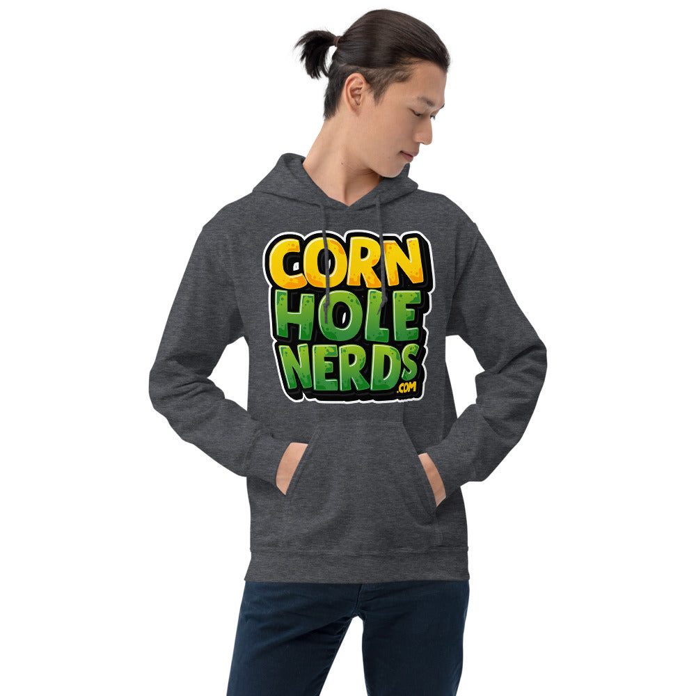 Cornhole Nerds Unisex Hoodie yellow/green square logo