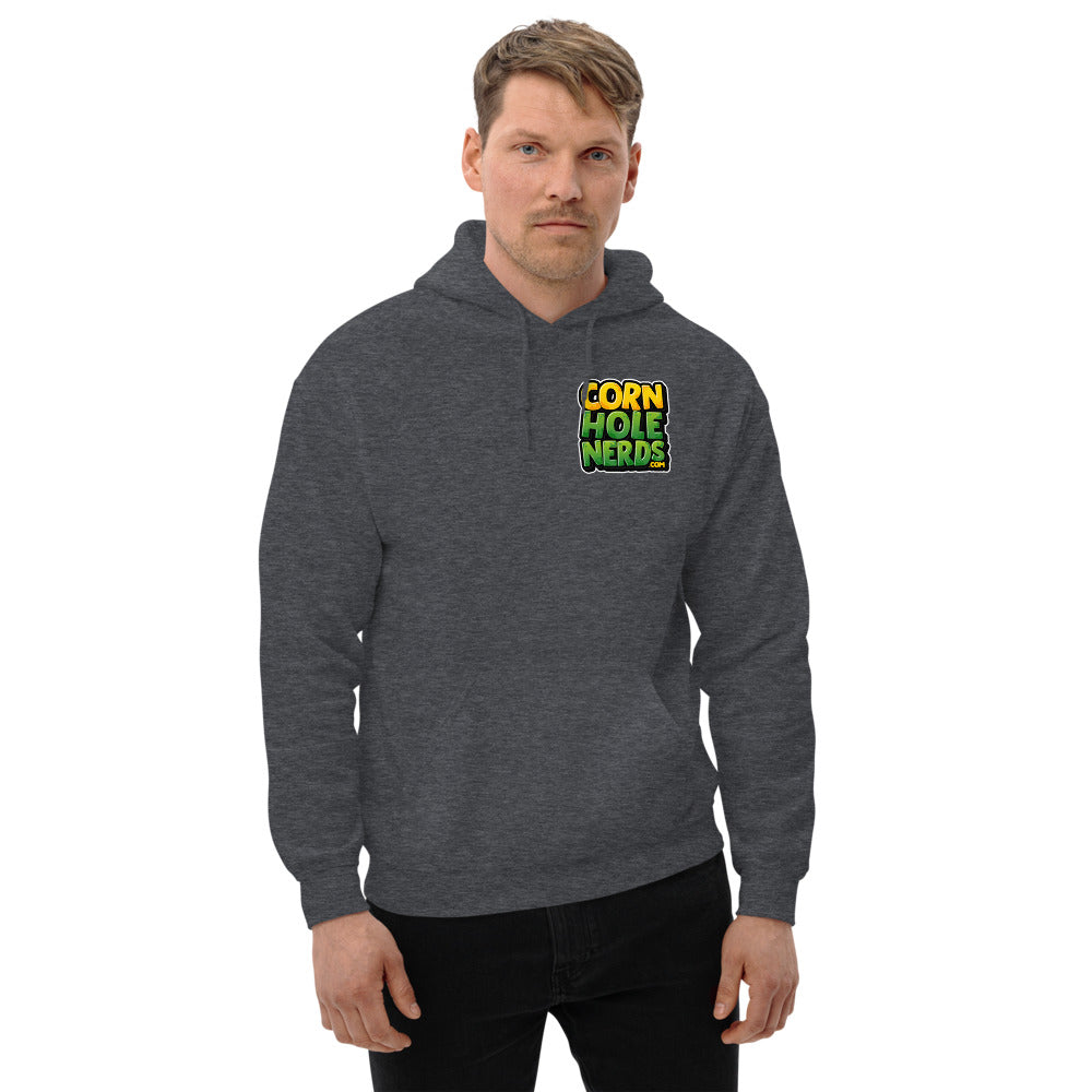 Cornhole Nerds Unisex Hoodie yellow/green chest logo