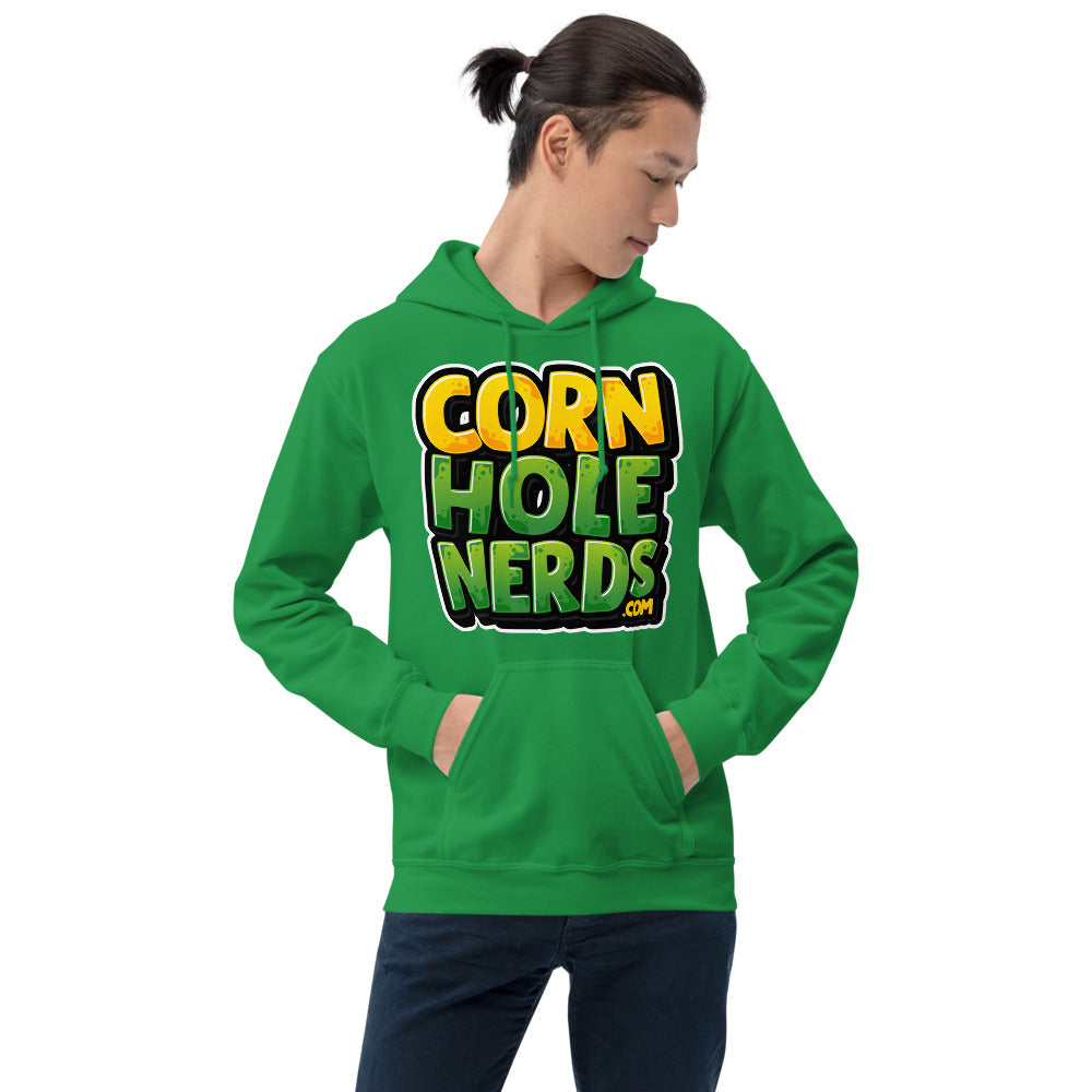 Cornhole Nerds Unisex Hoodie yellow/green square logo