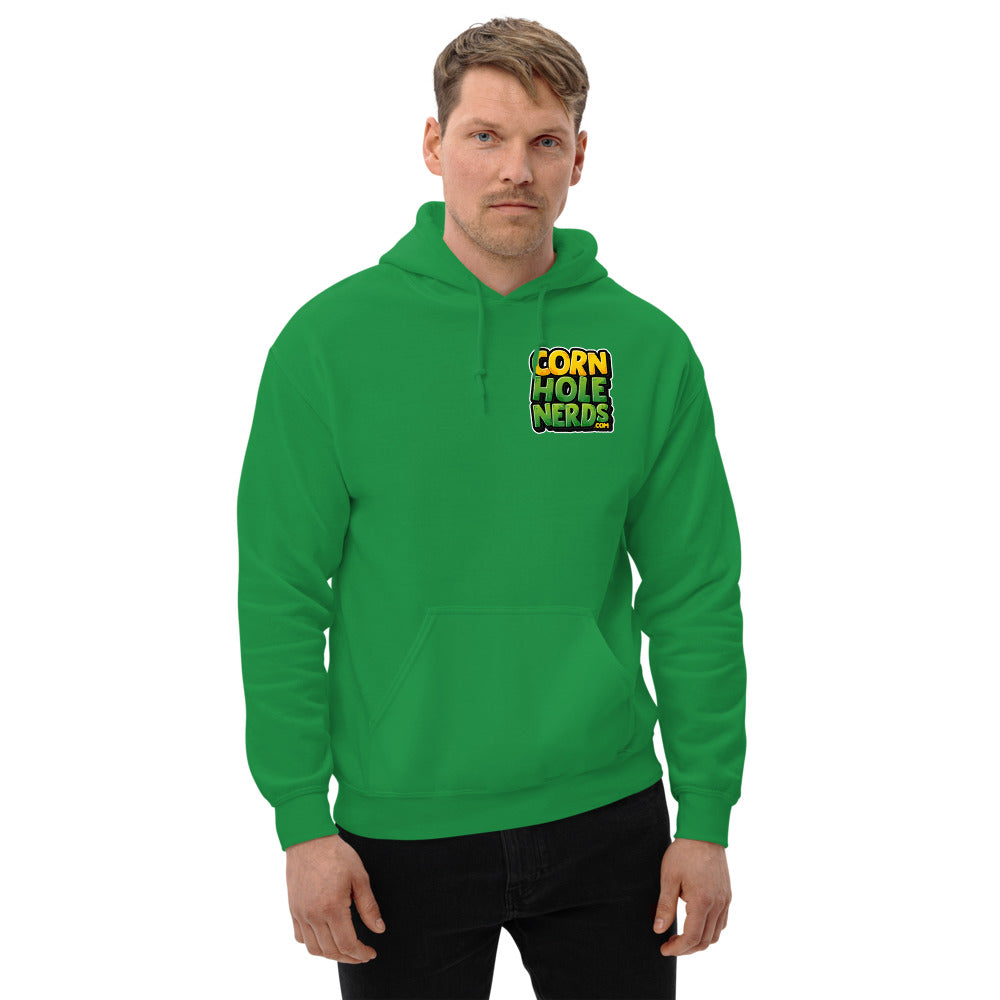 Cornhole Nerds Unisex Hoodie yellow/green chest logo