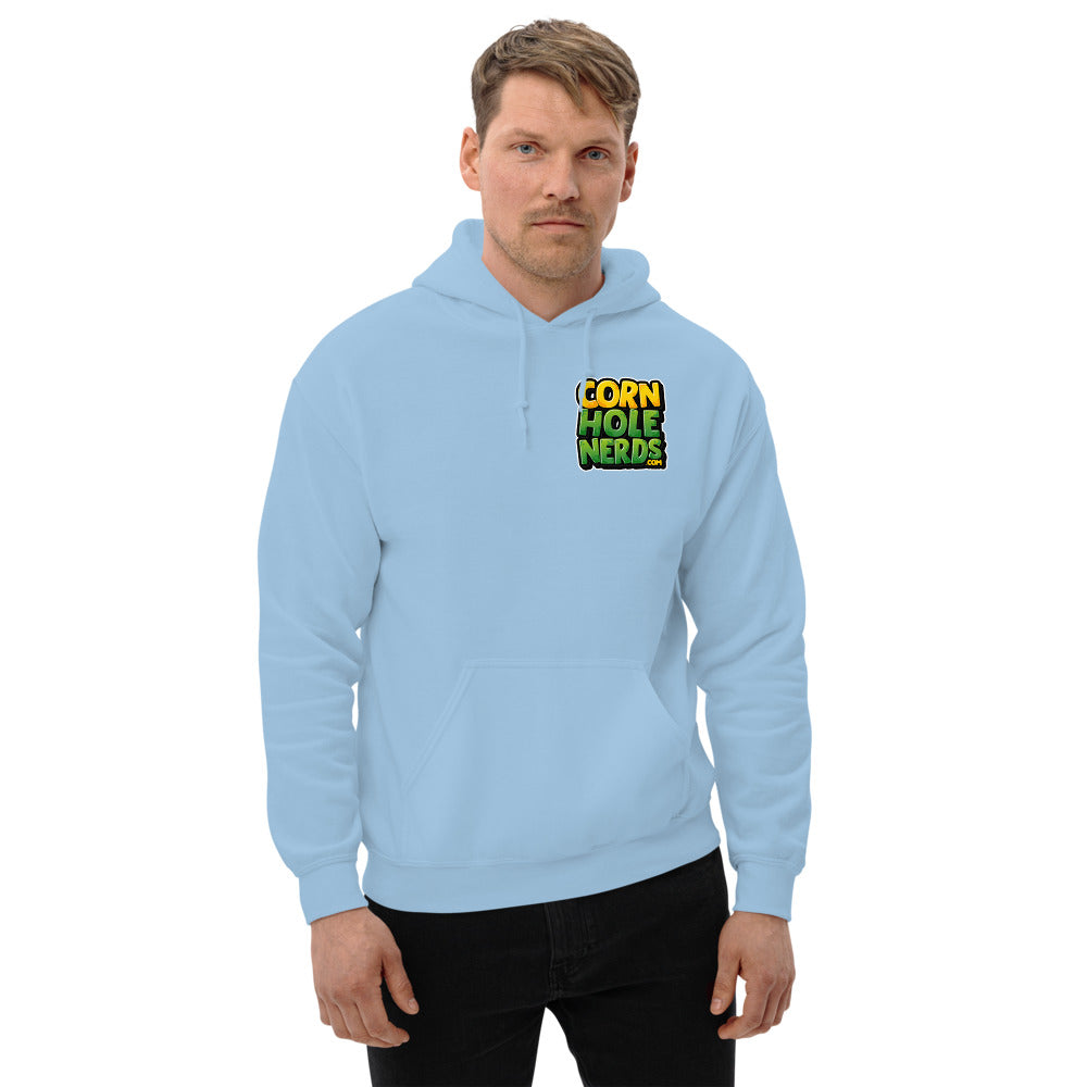 Cornhole Nerds Unisex Hoodie yellow/green chest logo