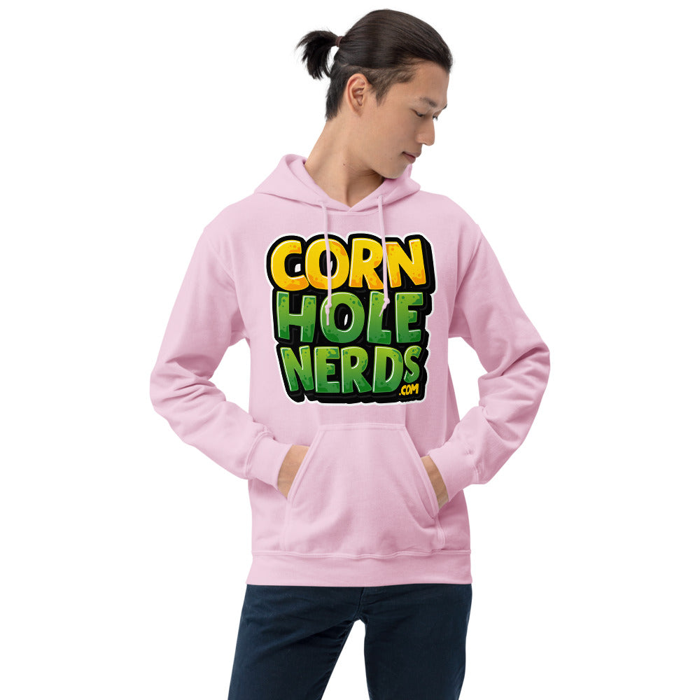 Cornhole Nerds Unisex Hoodie yellow/green square logo