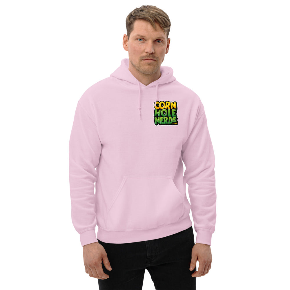 Cornhole Nerds Unisex Hoodie yellow/green chest logo