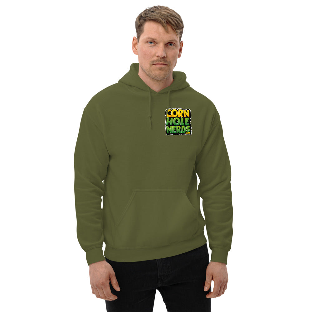 Cornhole Nerds Unisex Hoodie yellow/green chest logo