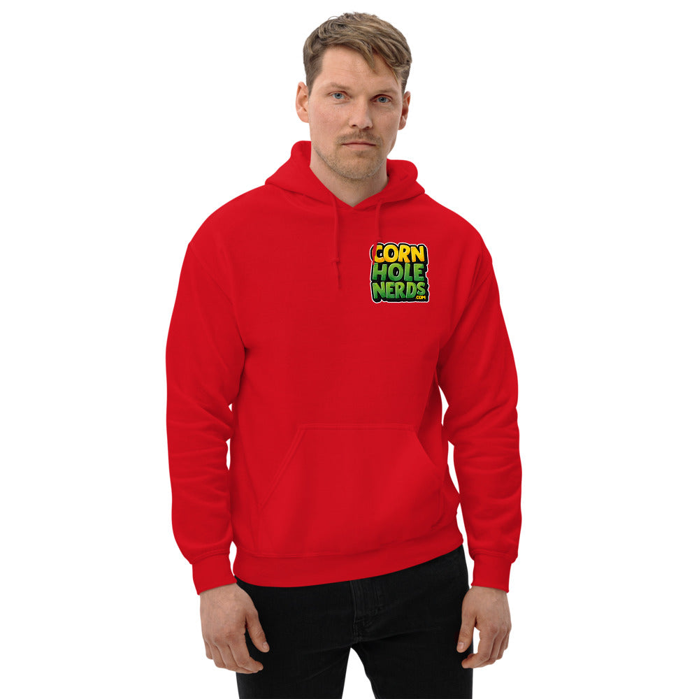 Cornhole Nerds Unisex Hoodie yellow/green chest logo