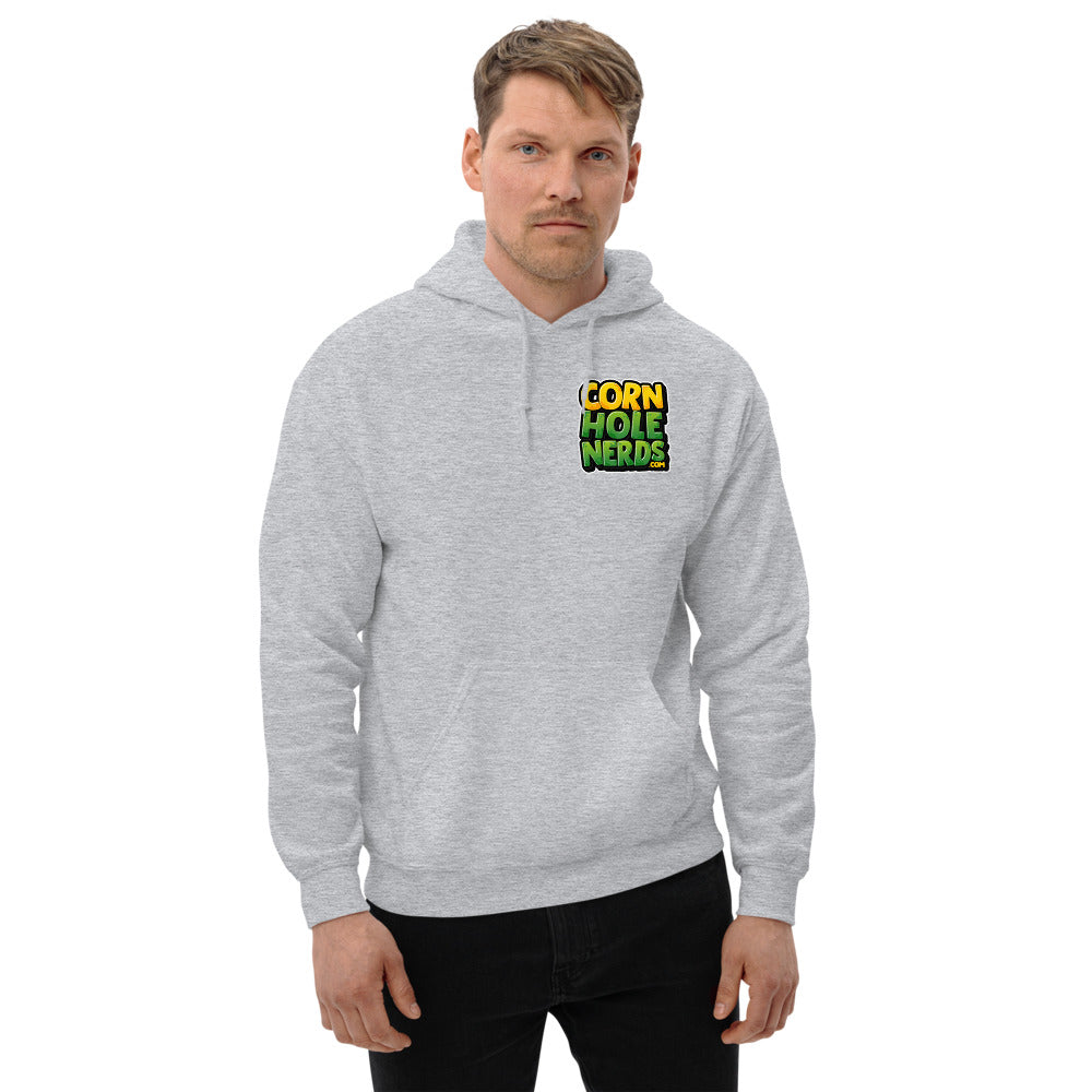 Cornhole Nerds Unisex Hoodie yellow/green chest logo