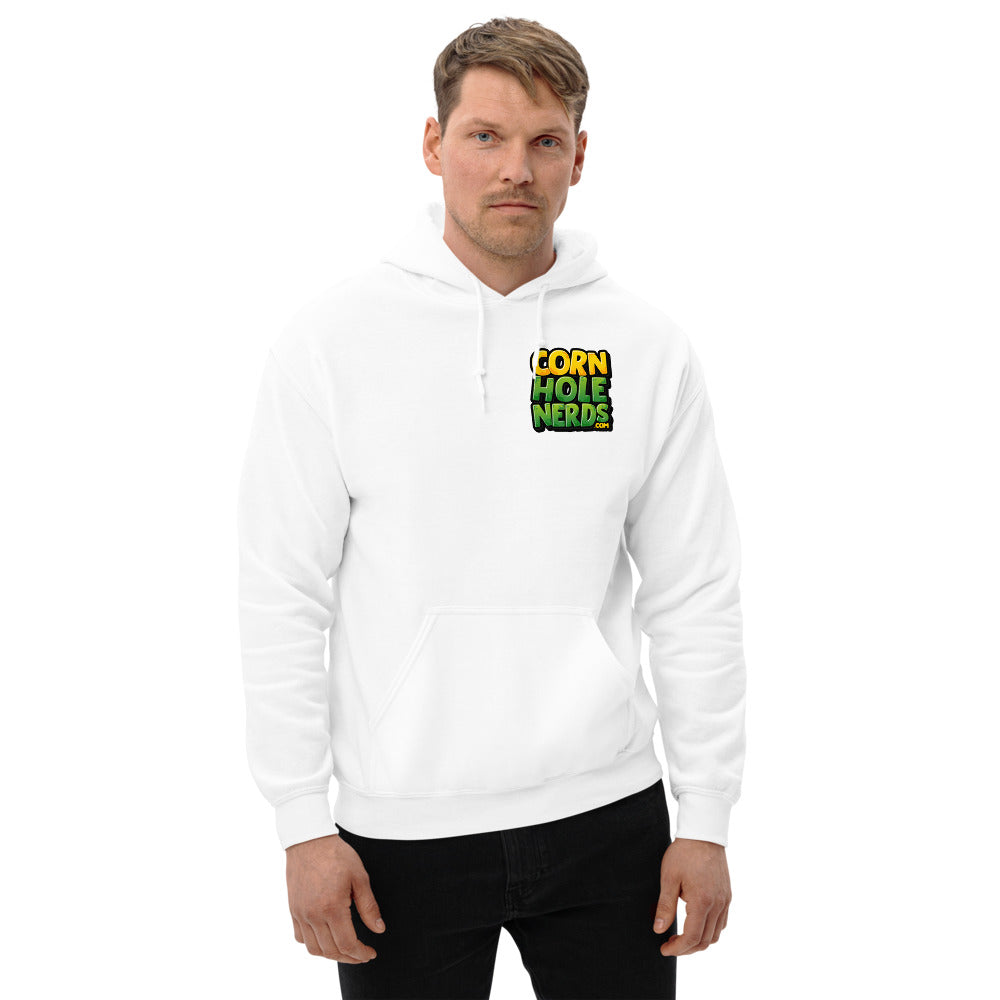 Cornhole Nerds Unisex Hoodie yellow/green chest logo