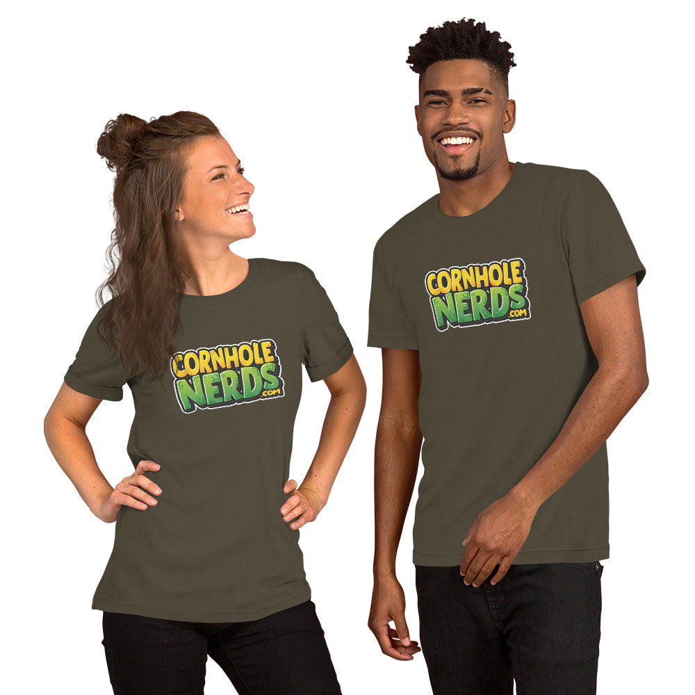 Cornhole Nerds unisex t-shirt yellow/green logo
