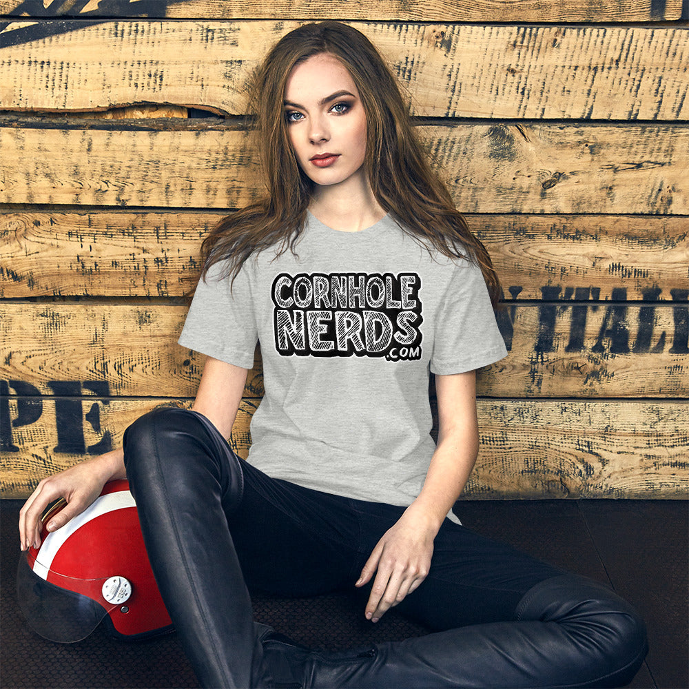 Cornhole Nerds chalk board logo Unisex t-shirt