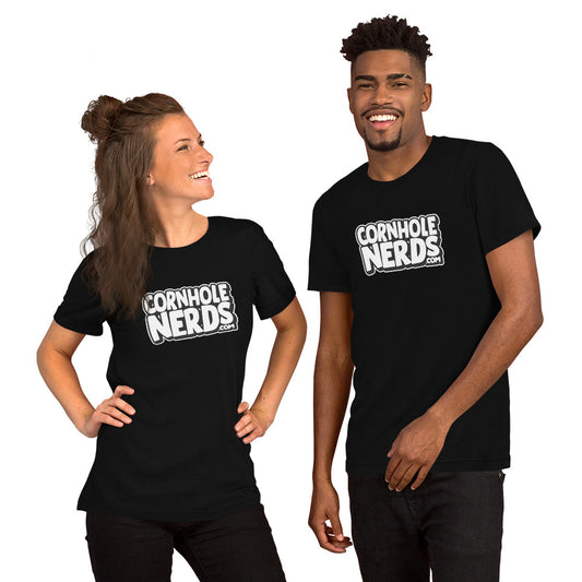 Cornhole Nerds unisex t-shirt white/black logo