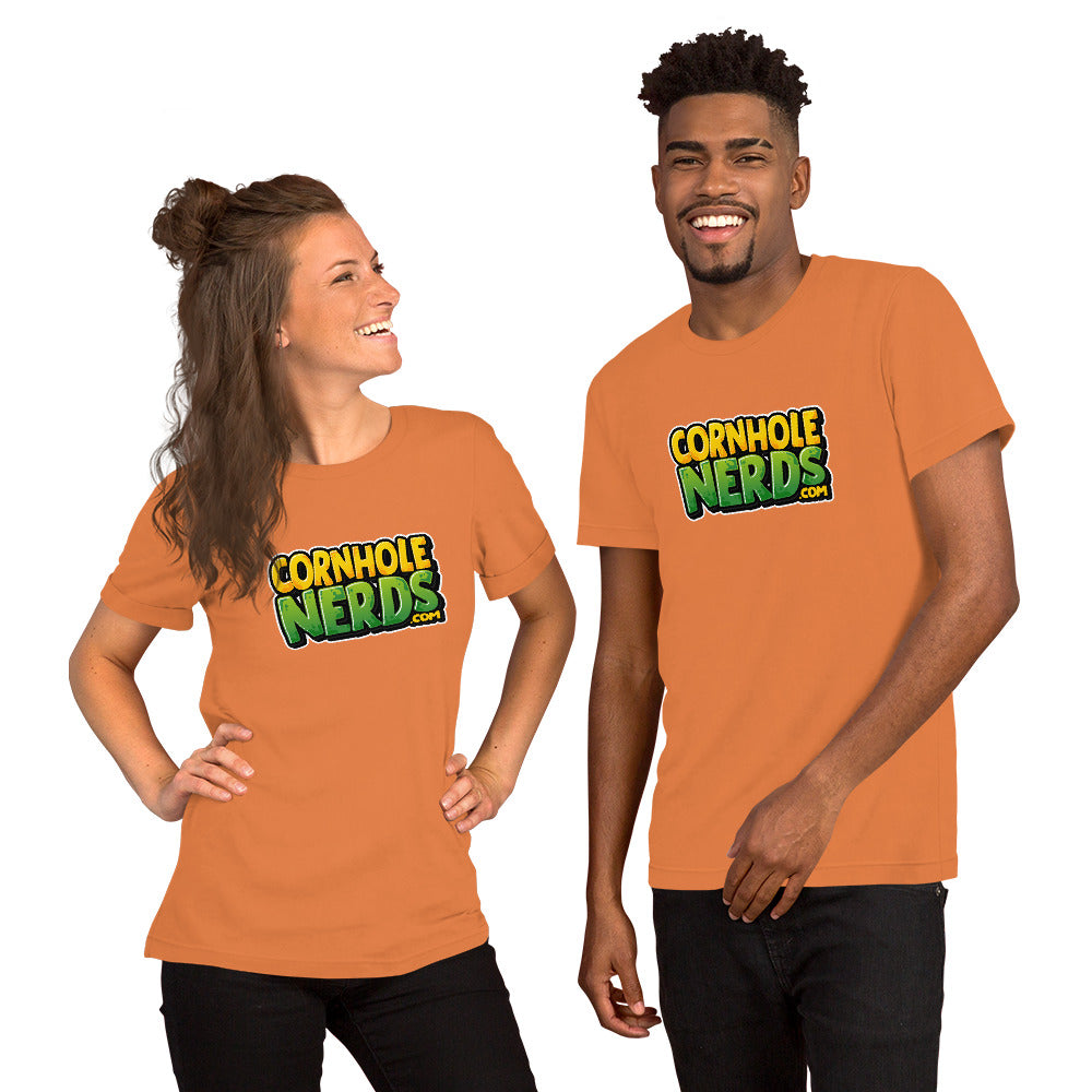 Cornhole Nerds unisex t-shirt yellow/green logo