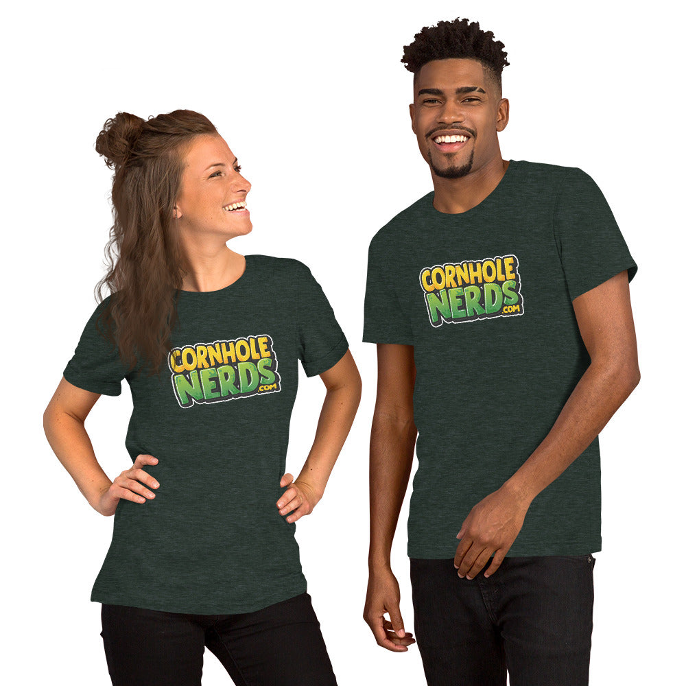Cornhole Nerds unisex t-shirt yellow/green logo