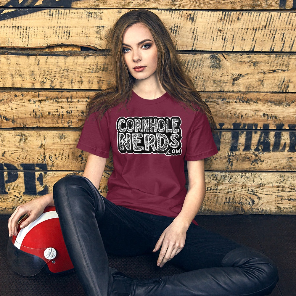 Cornhole Nerds chalk board logo Unisex t-shirt