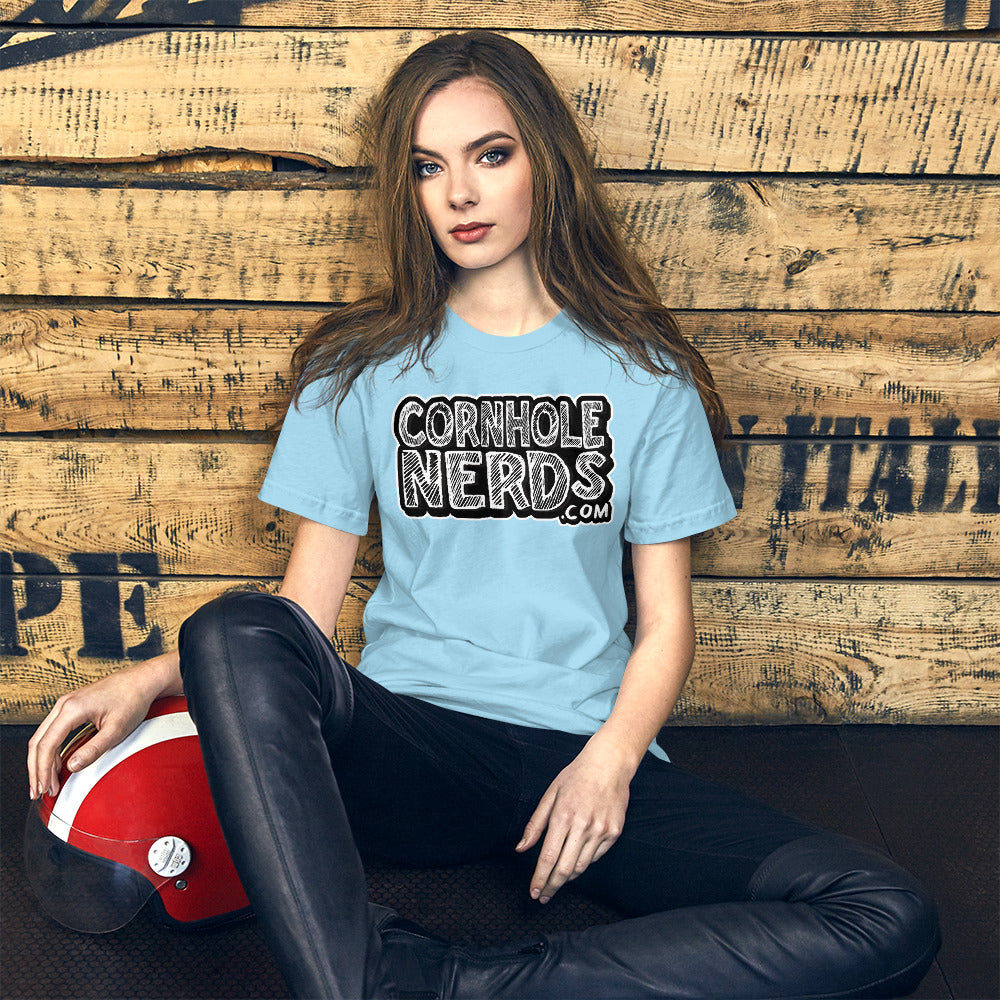 Cornhole Nerds chalk board logo Unisex t-shirt
